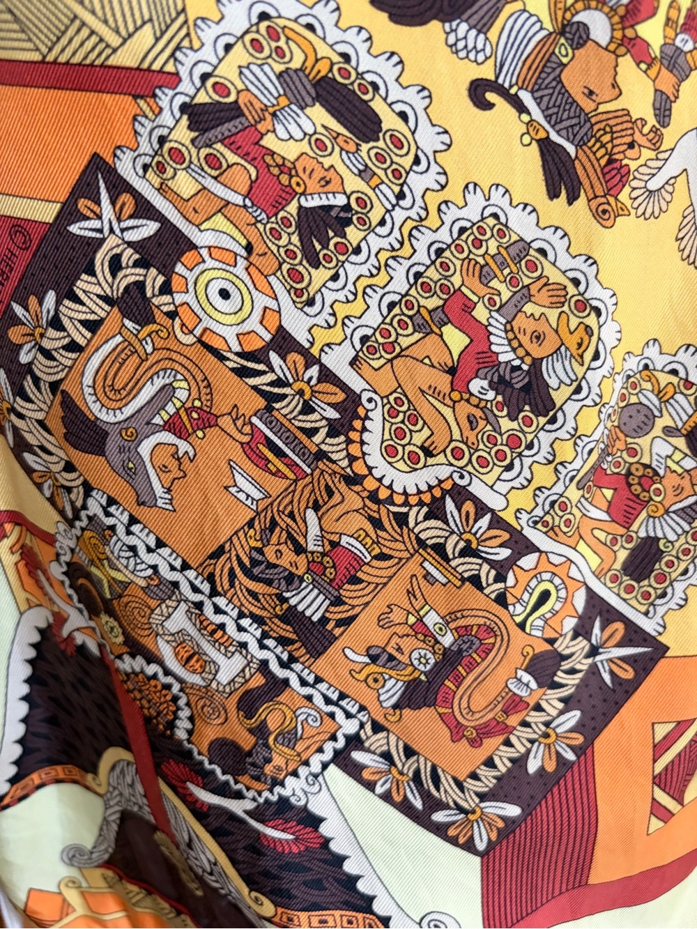 Vtg Hermes silk scarf-front cotton cardigan - Picture 4 of 11